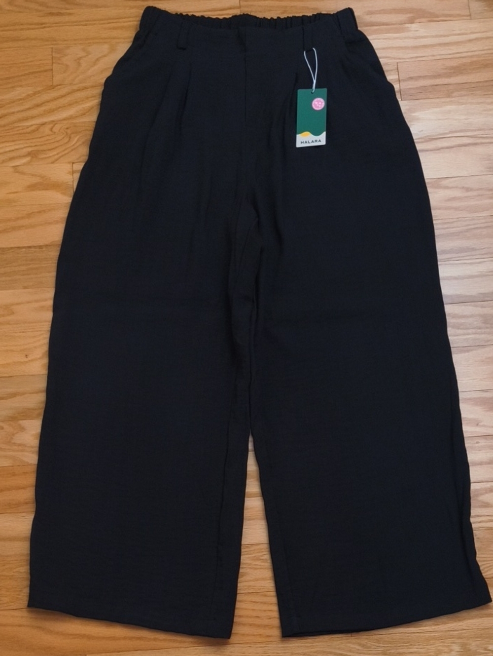 Halara Black Wide-Leg Elastic-Waist Pants Size L NWT